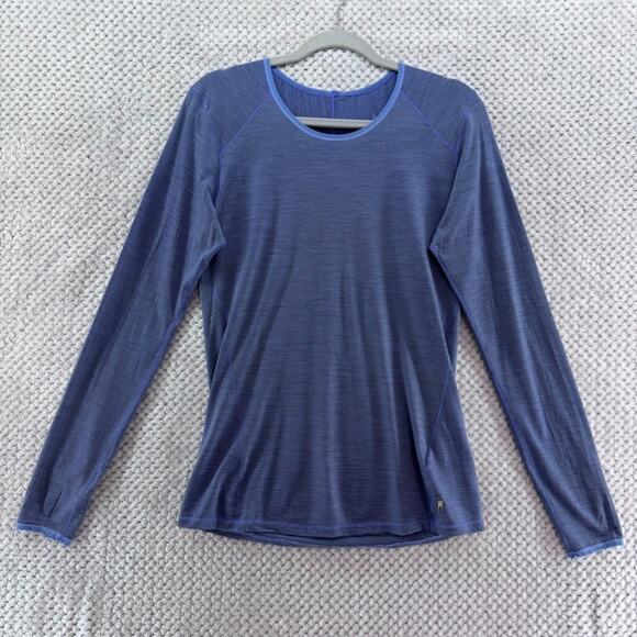 Smartwool Top Womens M Blue Striped Merino Wool Base Layer Crew Neck Long Sleeve - Picture 1 of 16